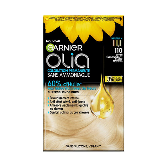 Coloration Permanente 110 Blond Naturel Super Eclaircissant Olia GARNIER la boîte