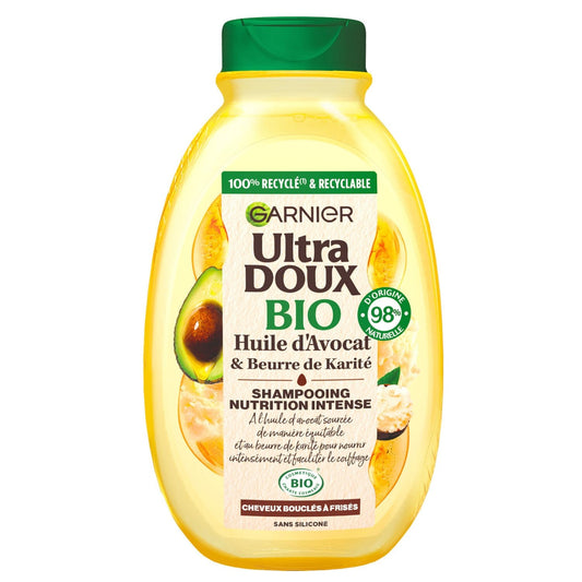 Shampoing Nutrition Intense Cheveux Bouclés à Frisés Huile d'Avocat et Beurre de Karité Bio Ultra Doux GARNIER