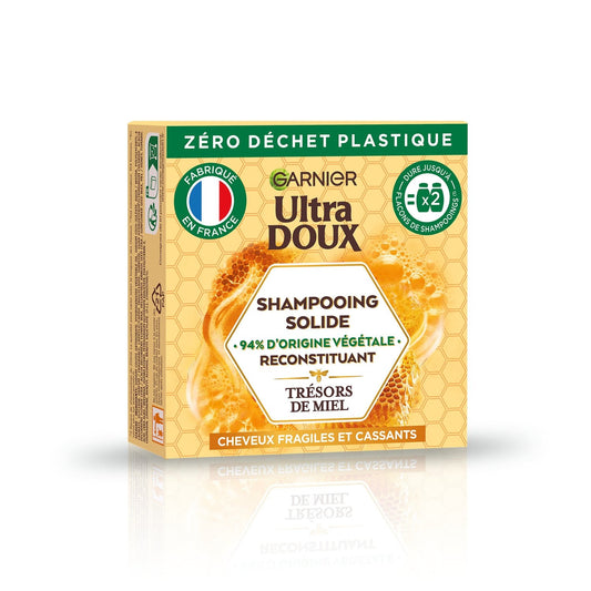 Shampoing Solide Reconstituant Cheveux Fragiles et Cassants Trésors de Miel Ultra Doux GARNIER le shampooing solide de 60g