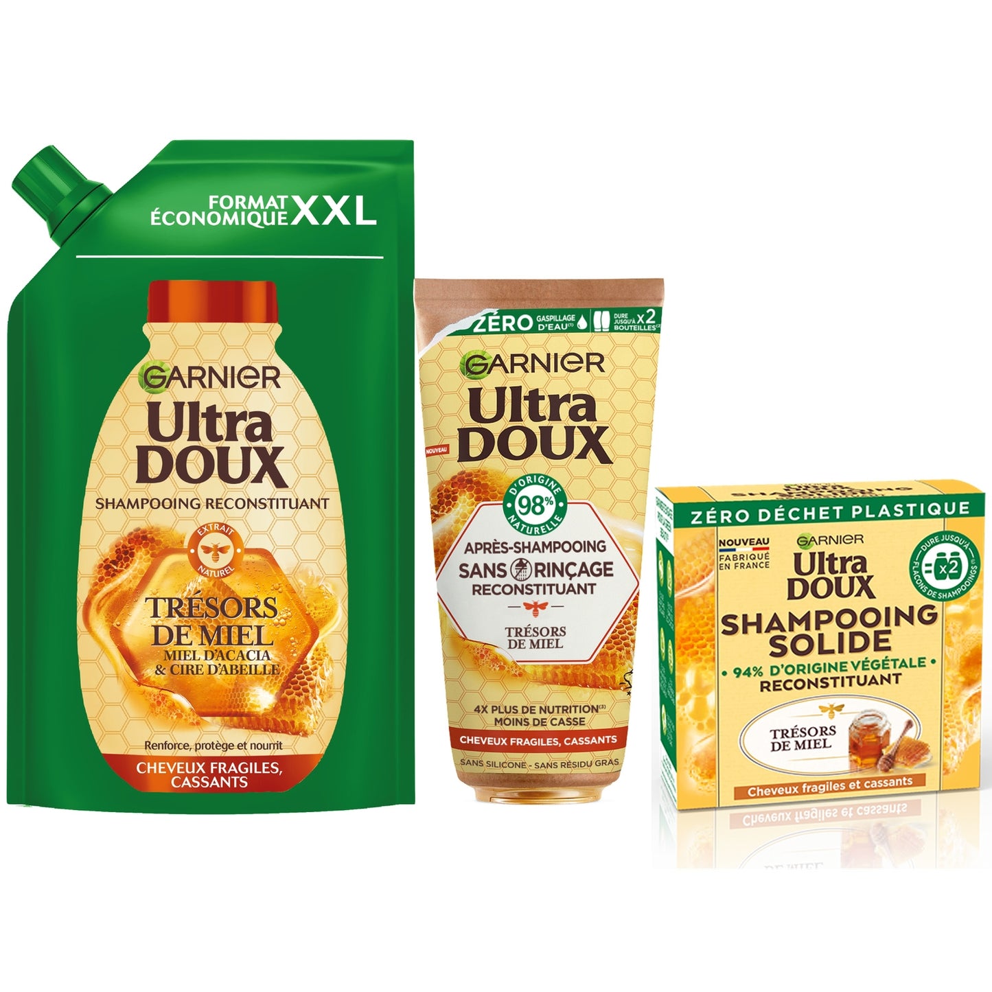 Shampoing Reconstituant Cheveux Fragiles et Cassants Miel d'Acacia et Cire d'Abeille Ultra Doux GARNIER