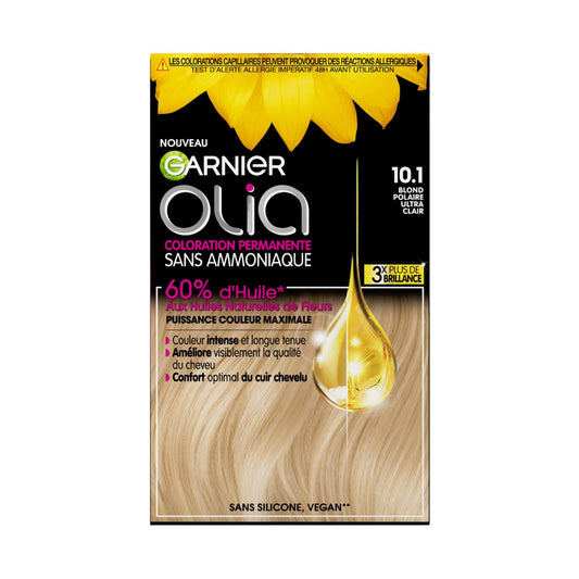 Coloration Permanente 10. 1 Blond Polaire Ultra Clair Sans Amoniaque Olia GARNIER la boîte