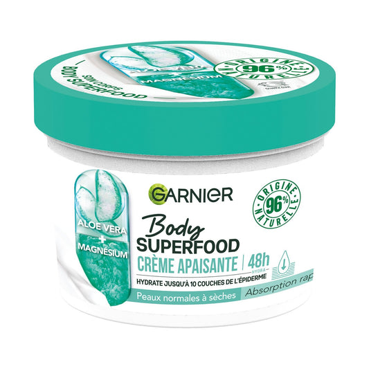 Crème Corps Apaisante Aloe Vera et Magnésium Peaux Normales à Sèches Hydratation 48h Superfood GARNIER le pot de 380mL