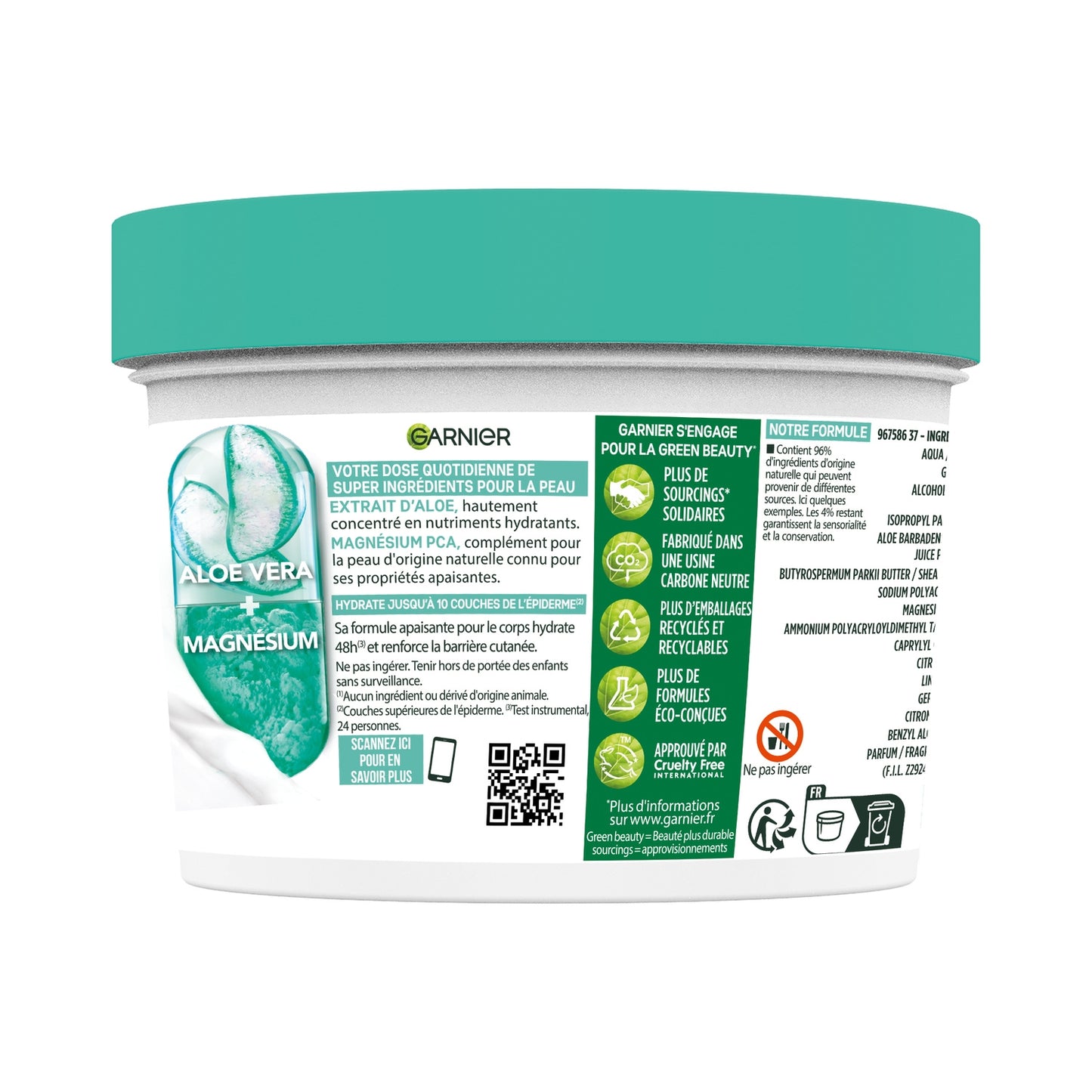 Soothing Body Cream Aloe Vera and Magnesium Normal to Dry Skin 48h Hydration Superfood GARNIER