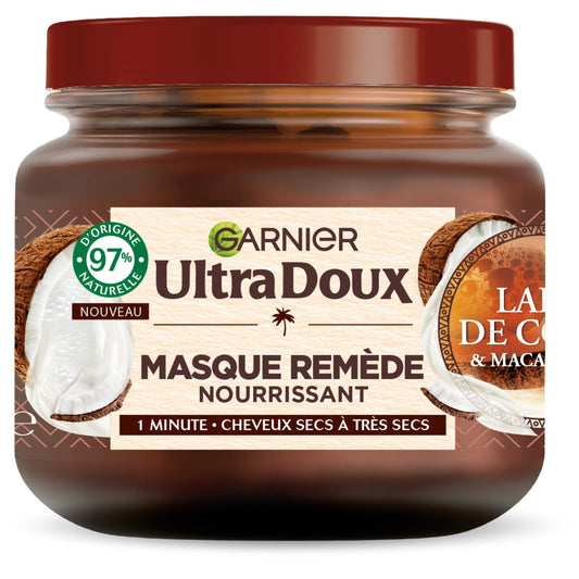 Masque Remède Nourissant Cheveux Secs Lait de Coco Macadamia Ultra Doux GARNIER le pot de 340mL