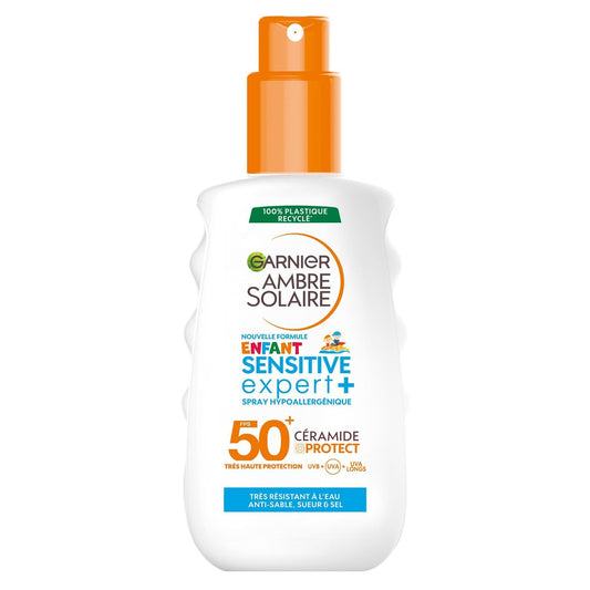 Crème Solaire Enfant Corps Spf 50+ Hypoallergénique Préserve la Barrière Cutanée AMBRE SOLAIRE le spray de 150mL