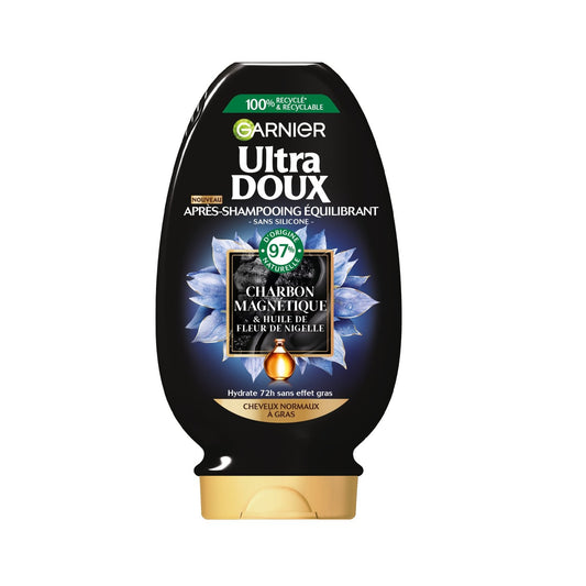 Après-Shampoing Équilibrant Démélant Cheveux Normaux à Gras Charbon Magnétique et Huile de Fleur de Nigelle Sans Silicone Ultra Doux GARNIER le flacon de 200mL