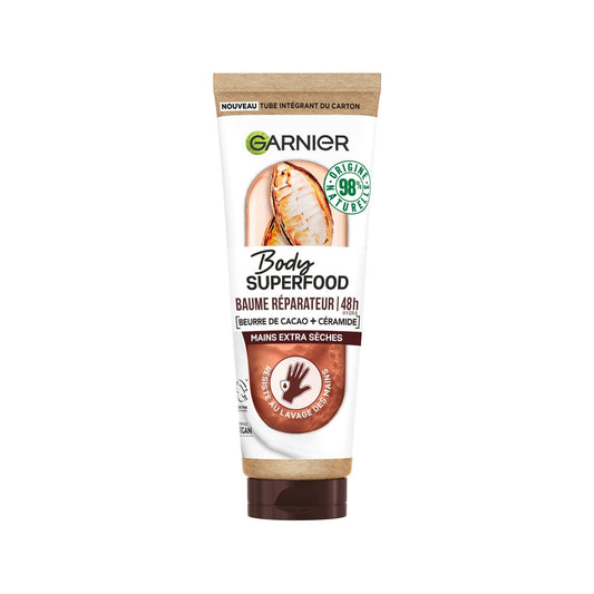 Crème Main Extra Sèches Réparatrice 48h Beurre de Cacao + Céramide Body Superfood GARNIER le tube de 75mL