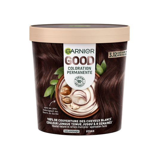 Coloration 3. 12 Chatain Foncé Myrtille Sans Amoniaque 90% d'Origine Naturelle Good GARNIER la boite