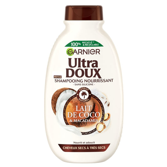 Shampoing Nourrissant Cheveux Secs à Très Secs Lait de Coco et Macadamia Ultra Doux GARNIER le flacon de 300mL