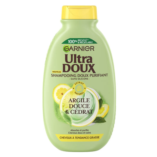 Shampoing Purifiant Cheveux à Tendance Grasse Argile Douce et Cédrat Ultra Doux GARNIER le flacon de 300mL