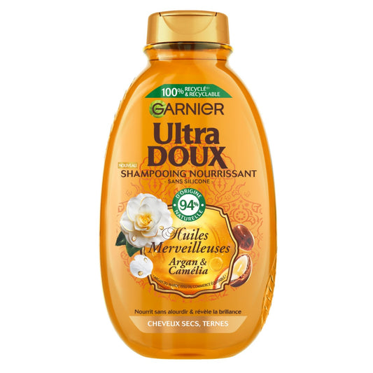 Shampoing Nourrissant Cheveux Secs Ternes Argan et Camélia Ultra Doux GARNIER le flacon de 300mL