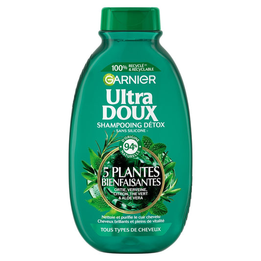 Shampoing Détox Tous Types de Cheveux Ortie Verveine Citron Thé Vert et Aloe Vera Ultra Doux GARNIER le flacon de 300mL