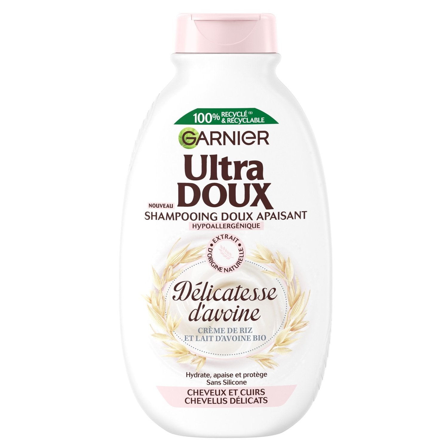 Shampoing Apaisant Cheveux et Cuirs Chevelus Délicats Crème de Riz et Lait d'Avoine Bio Ultra Doux GARNIER le flacon de 300mL
