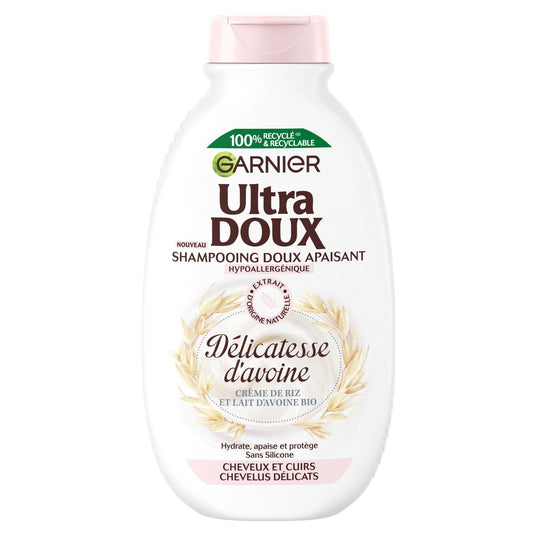 Shampoing Apaisant Cheveux et Cuirs Chevelus Délicats Crème de Riz et Lait d'Avoine Bio Ultra Doux GARNIER le flacon de 300mL