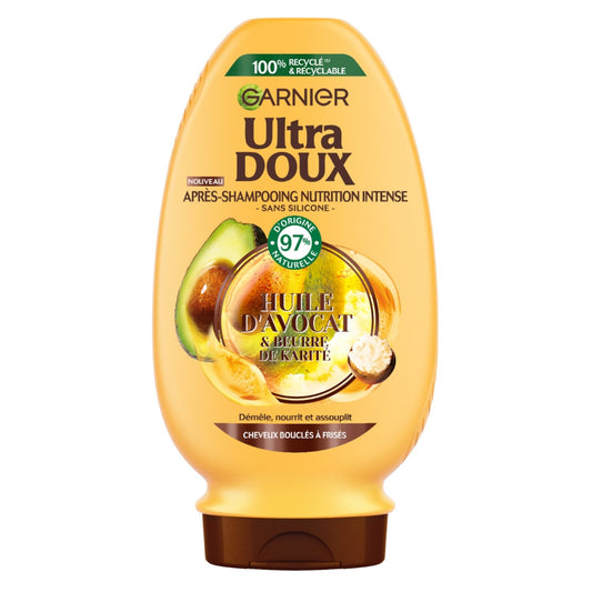 Après-Shampoing Nourrissant Cheveux Bouclés à Frisés Huile d'Avocat et Beurre de Karité Sans Silicone Ultra Doux GARNIER le flacon de 250mL