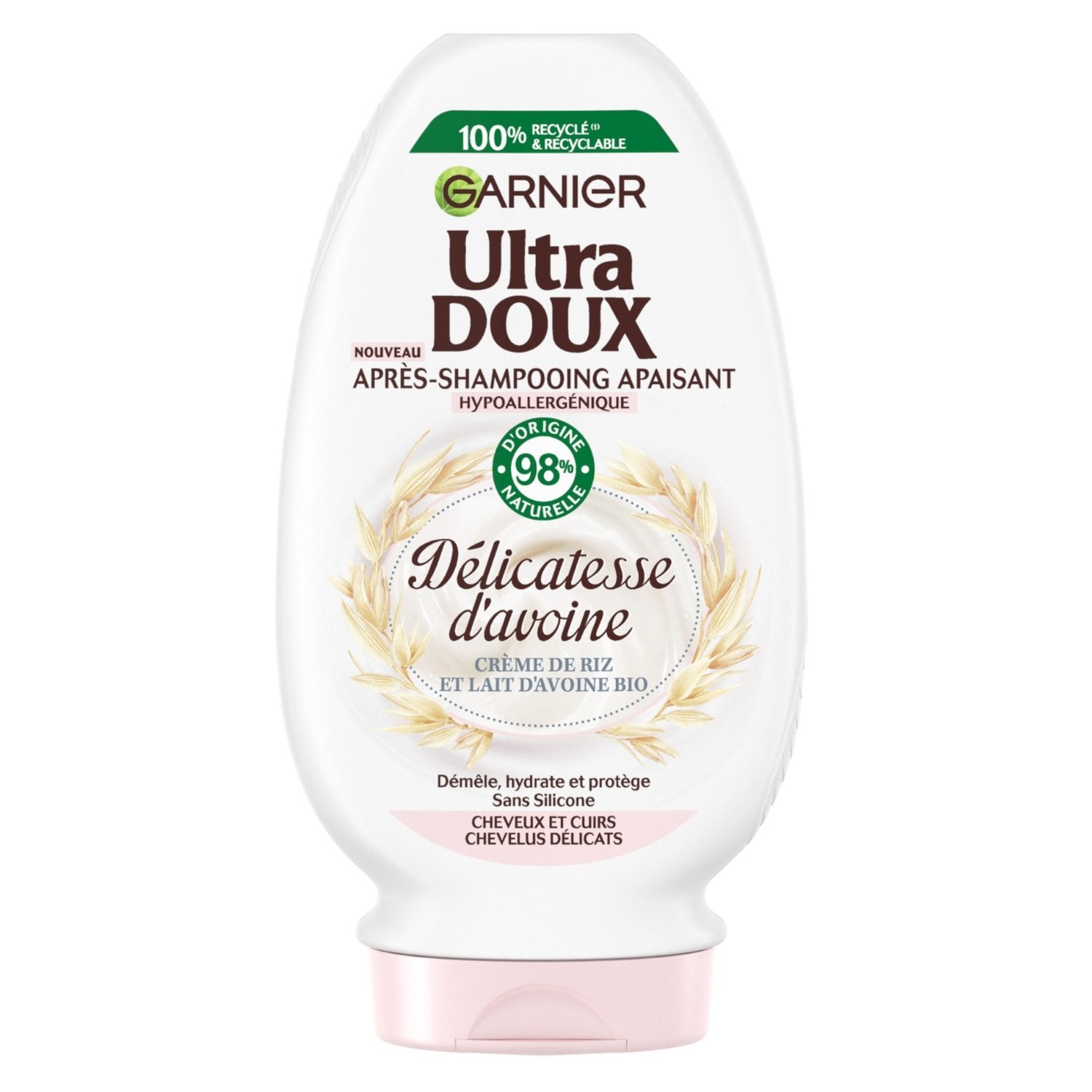 Après-Shampoing Apaisant Démêlant Cheveux Délicats Crème de Riz et Lait d'Avoine Sans Silicone Ultra Doux GARNIER le flacon de 250mL