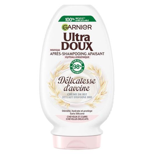 Après-Shampoing Apaisant Démêlant Cheveux Délicats Crème de Riz et Lait d'Avoine Sans Silicone Ultra Doux GARNIER le flacon de 250mL