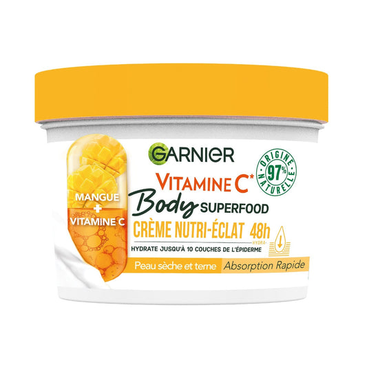 Crème Corps Peau Normale à Sèche Éclat Mangue et Vitamine C Body Super Food GARNIER LE pot de 380ml