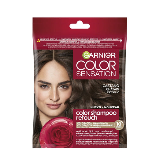 Coloration Permanente 4. 0 Châtain Couvre 100% Cheveux Blancs Color Sensation GARNIER la boite