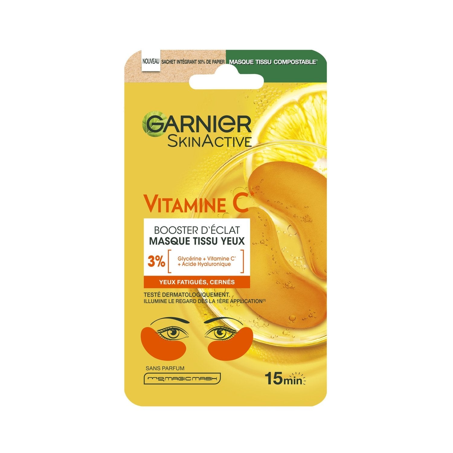 Masque Yeux Tissu Vitamine C Booster d'Eclat GARNIER SKINACTIVE le masque