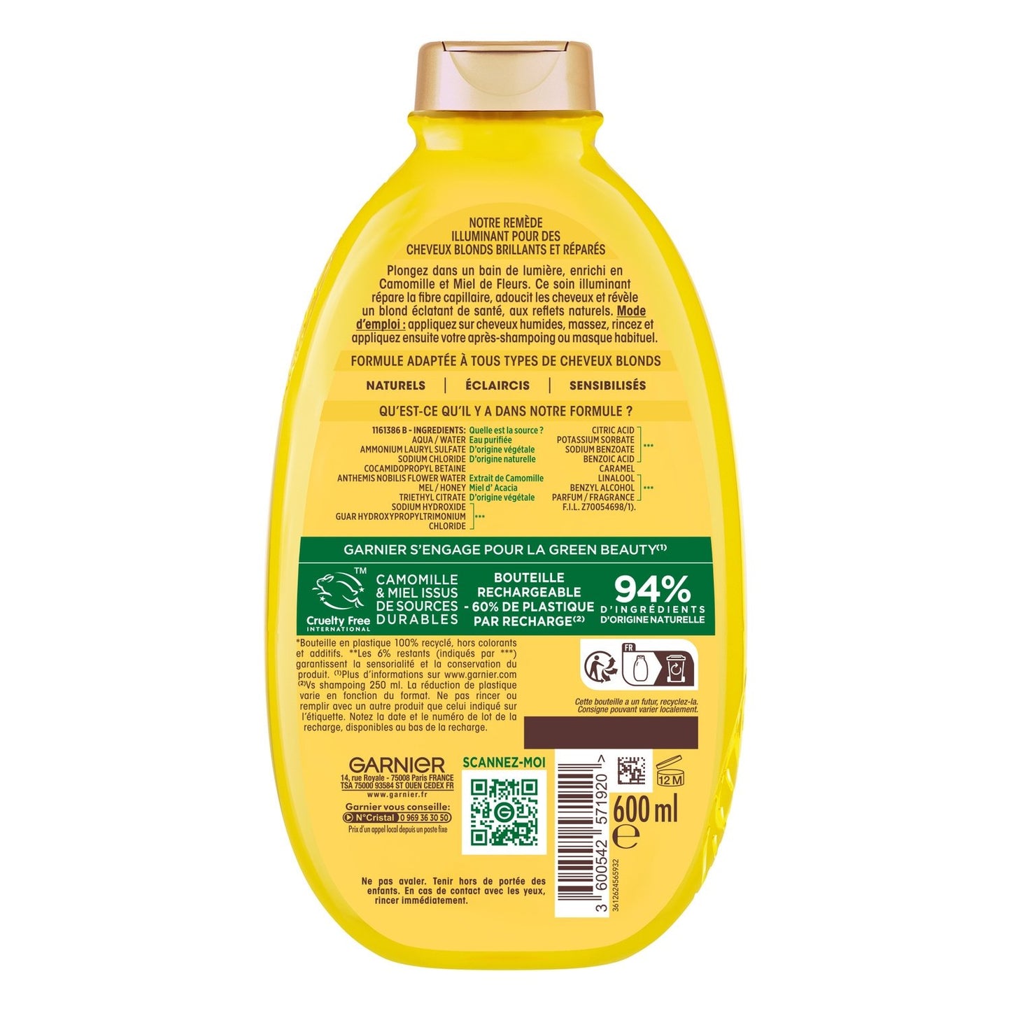 Shampoing Cheveux Blonds Illuminant Camomille et Miel de Fleurs Ultra Doux GARNIER