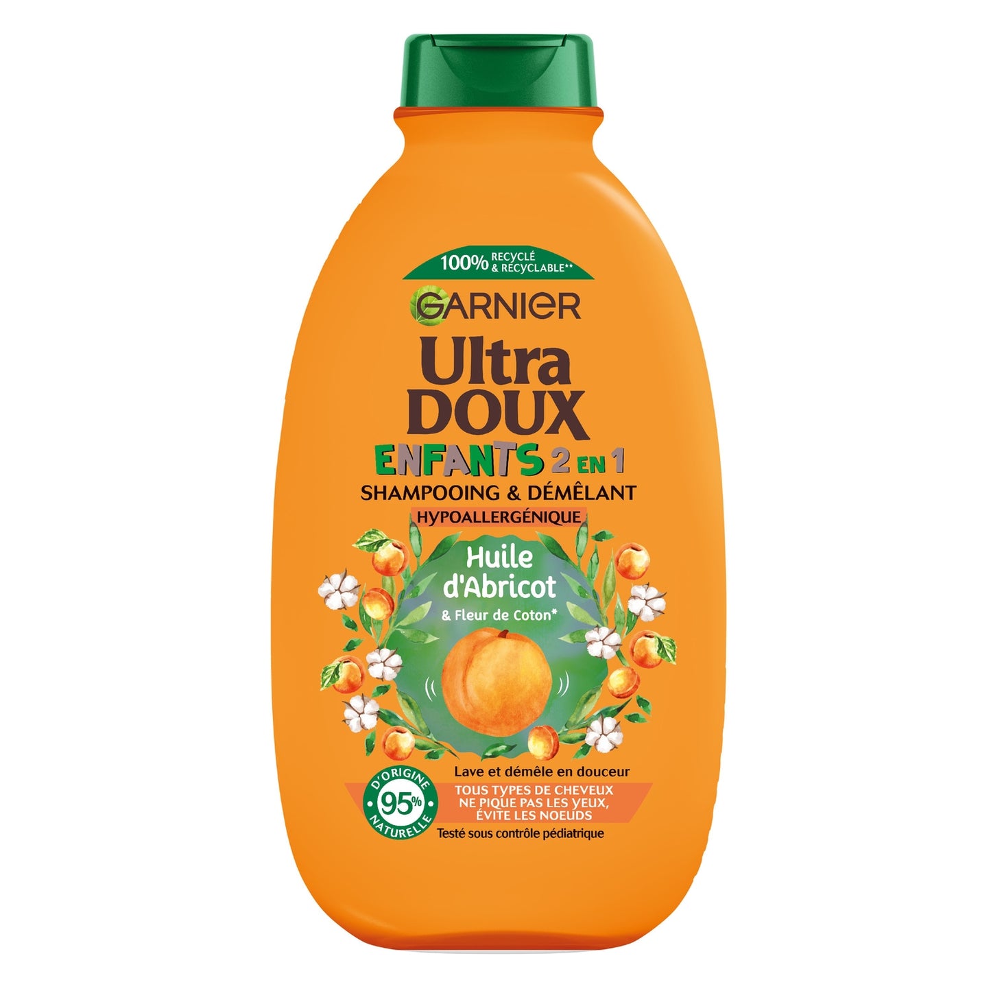 Shampoing Enfant 2en1 Démêlant hypoallergénique pour Tous types de cheveux Abricot et fleur de coton ULTRA DOUX 