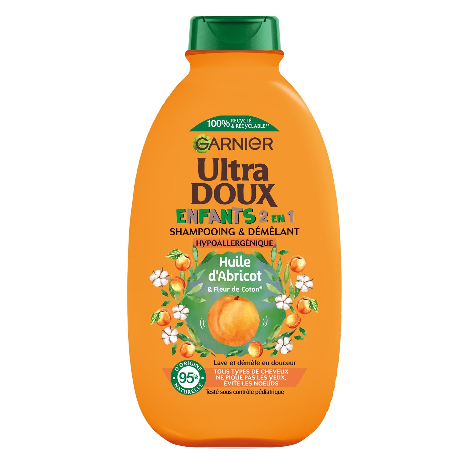 Shampoing Enfant 2en1 Démêlant hypoallergénique pour Tous types de cheveux Abricot et fleur de coton ULTRA DOUX 