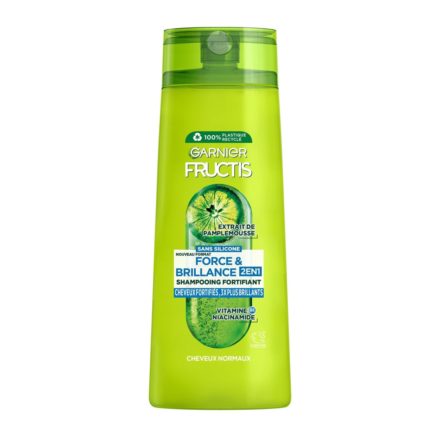 Shampoing Cheveux Normaux Force et Brillance 2en1 Extrait de Pamplemousse Vitamine B3 et Niacinamide Fructis GARNIER le flacon de 300mL