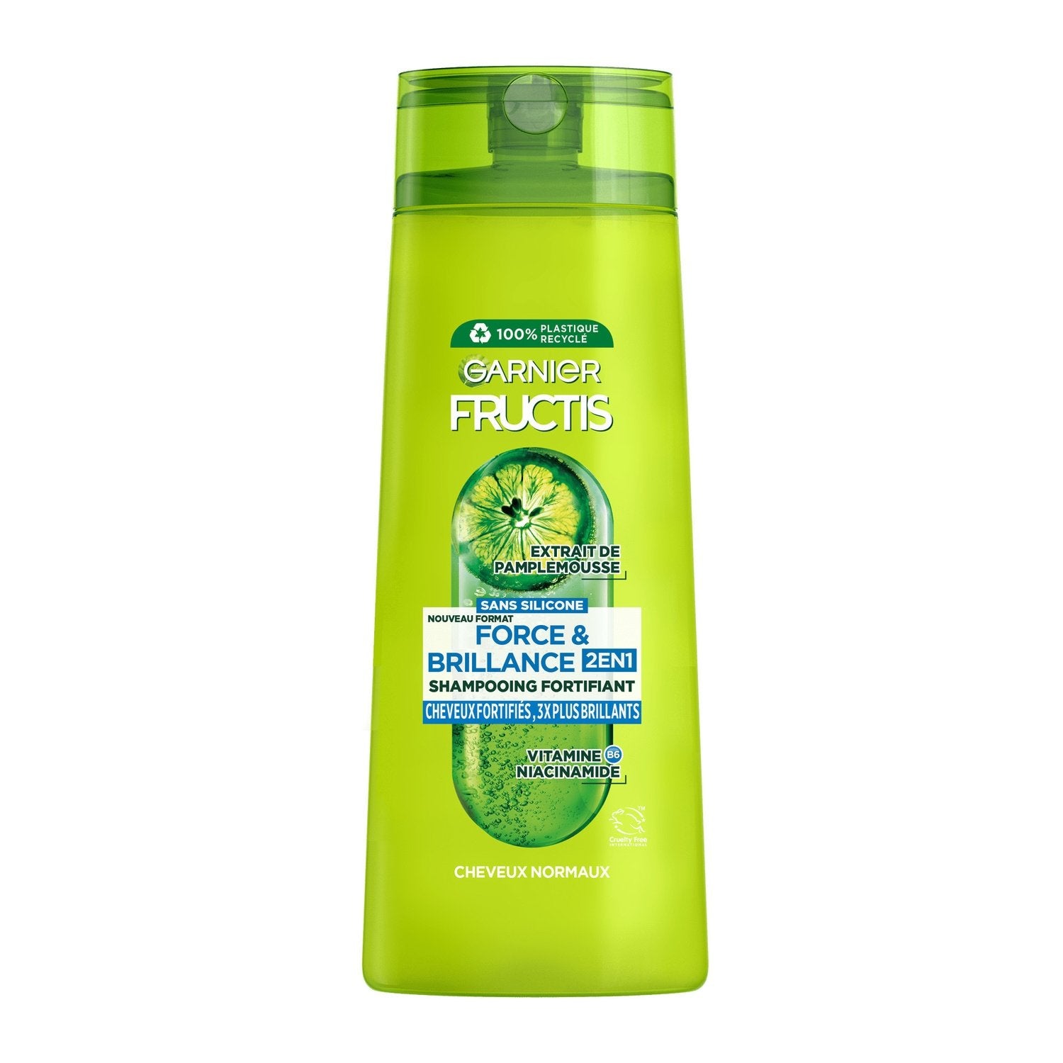 Shampoing Cheveux Normaux Force et Brillance 2en1 Extrait de Pamplemousse Vitamine B3 et Niacinamide Fructis GARNIER le flacon de 300mL
