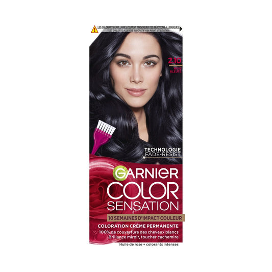 Coloration Permanente Noir Bleuté Longue Durée Brillance Miroir Toucher Cachemire Color Sensation GARNIER la boite