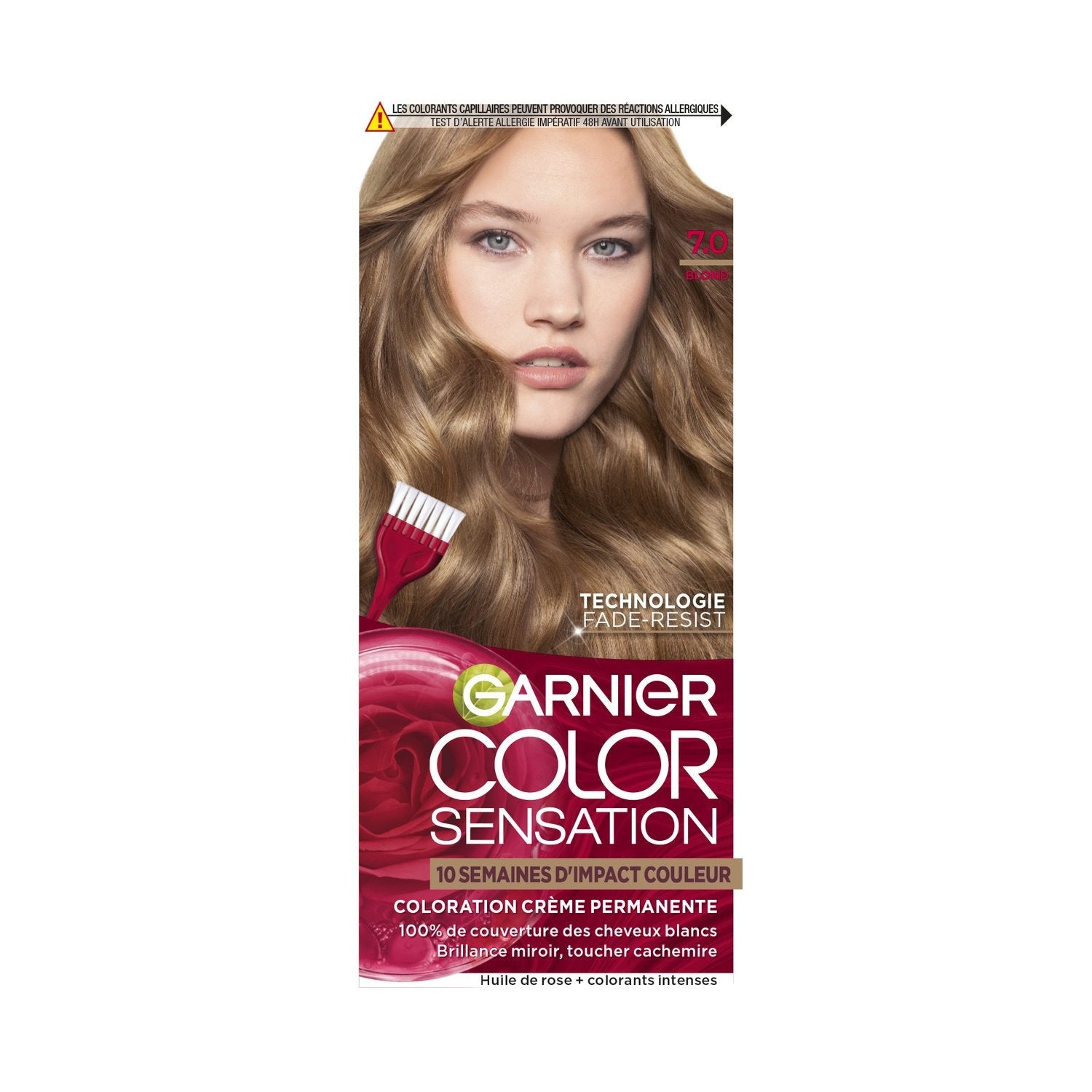 Coloration Permanent Blond 7. 0 Longue Durée Couvre 100% Cheveux Blancs Color Sensation GARNIER la boite