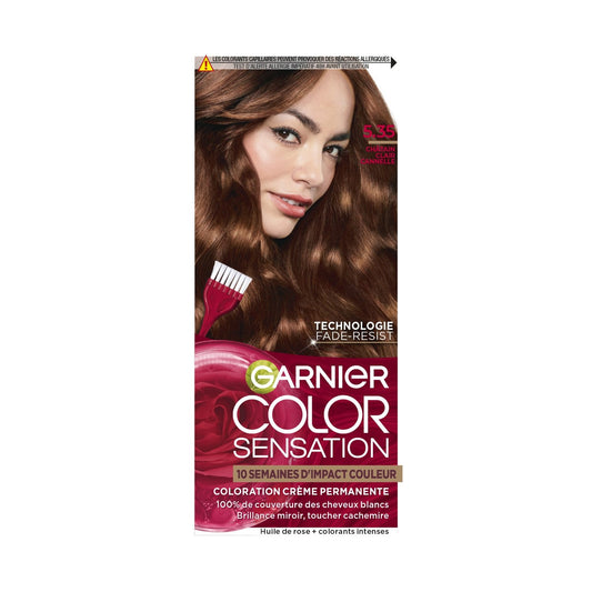 Coloration Permanente 5. 35 Châtin Clair Cannelle Longue Durée Brillance Miroir Color Sensation GARNIER la boite