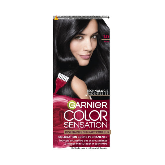 Coloration Permanente 1. 0 Noir Couvre 100% Cheveux Blancs Longue Durée GARNIER la boite