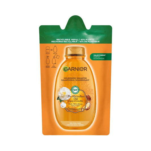 Shampooing Cheveux Secs Huiles Merveilleuses Argan et Camélia Ultra Doux GARNIER la recharge de 250mL