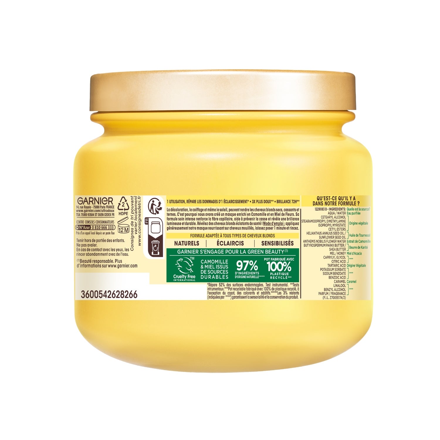 Masque Illuminant Réparateur Cheveux Blonds Naturels Ou Méchés Camomille Miel De Fleurs ULTRA DOUX 