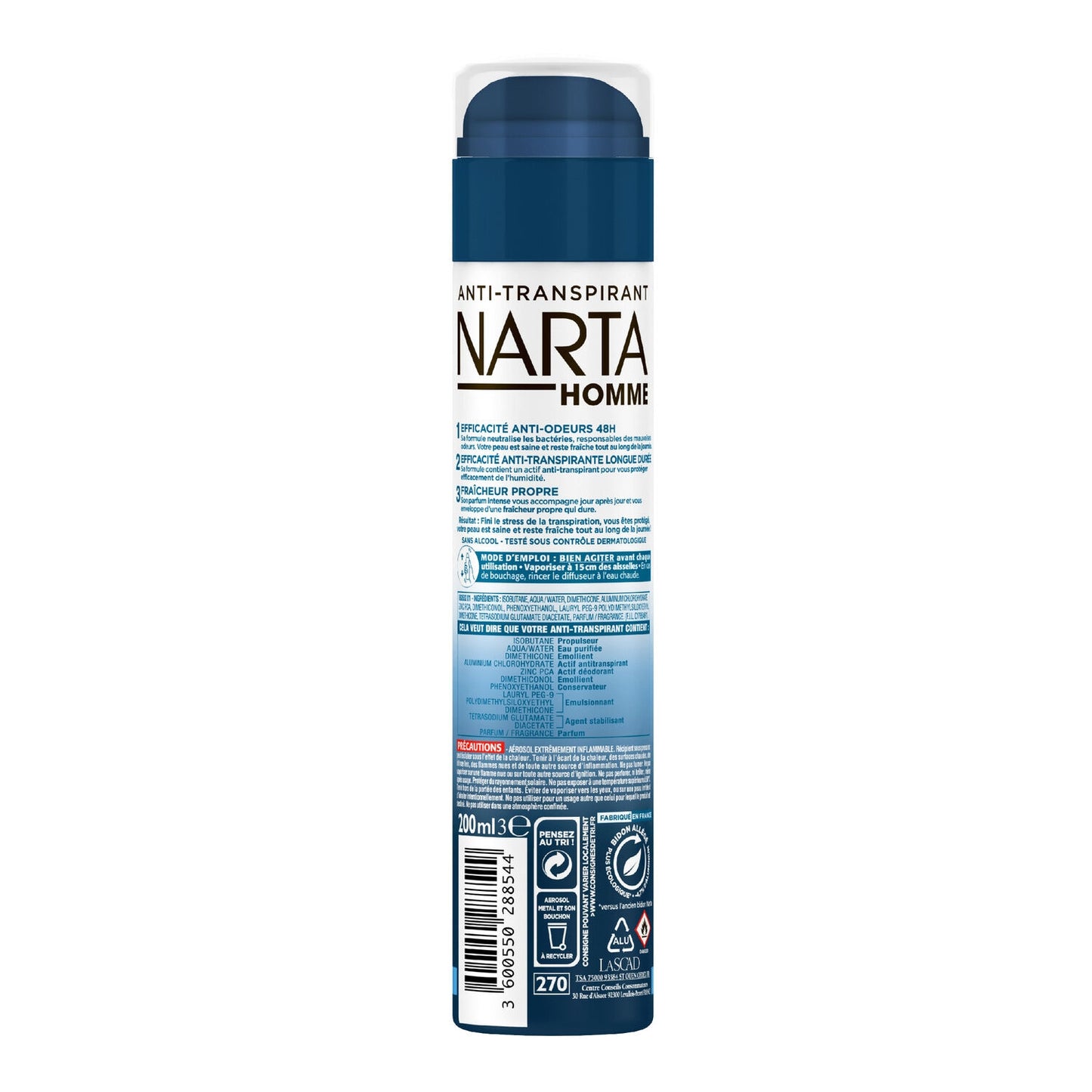 Déodorant Homme 48h Anti-Bactérien Bacti-Pur NARTA