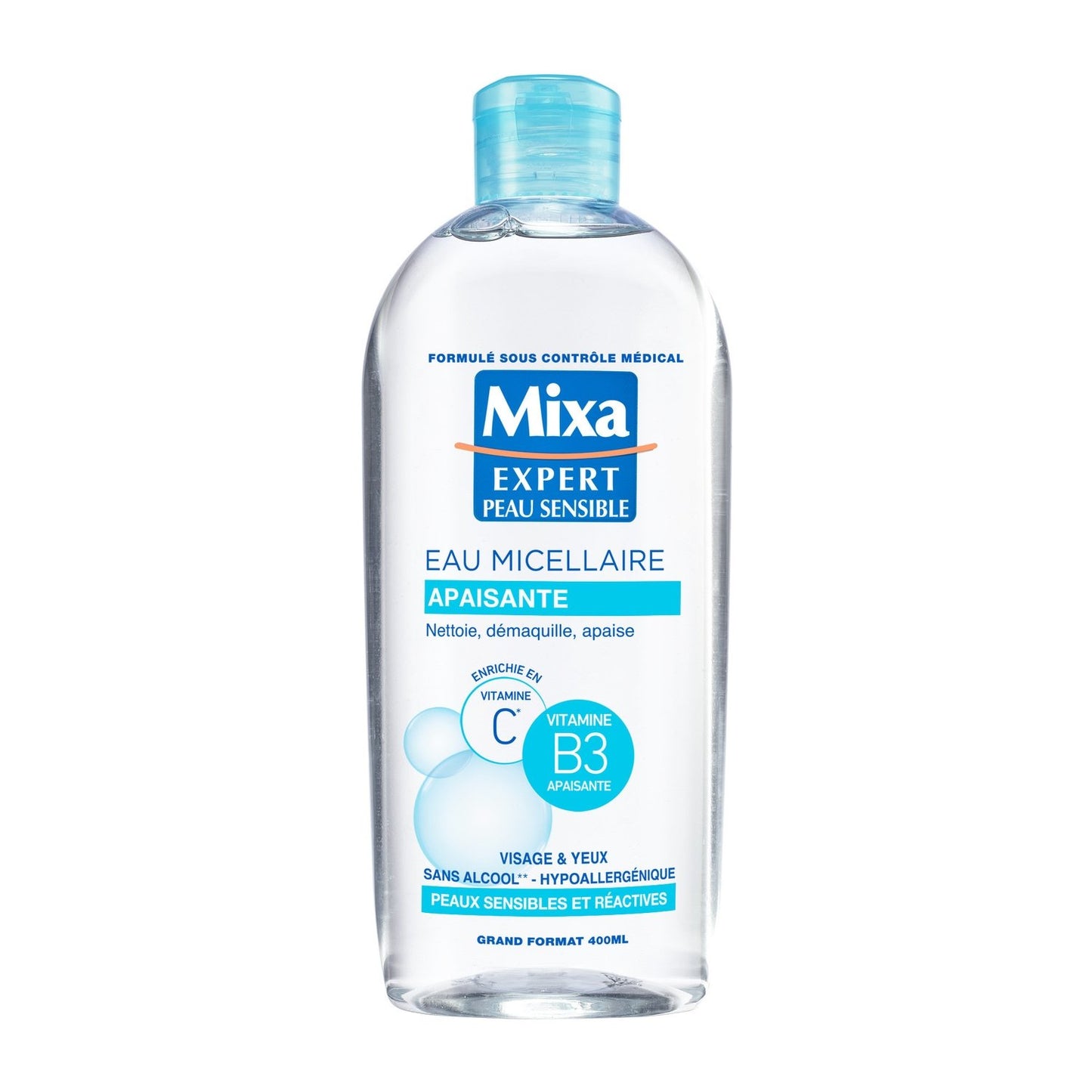 Eau Micellaire Physiologique Apaisante Peau Sensible MIXA le flacon de 400mL
