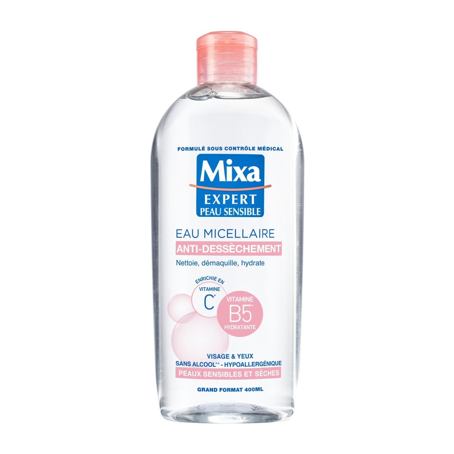 Eau Micellaire Physiologique Antidessechement Peau Sensible MIXA le flacon de 400mL