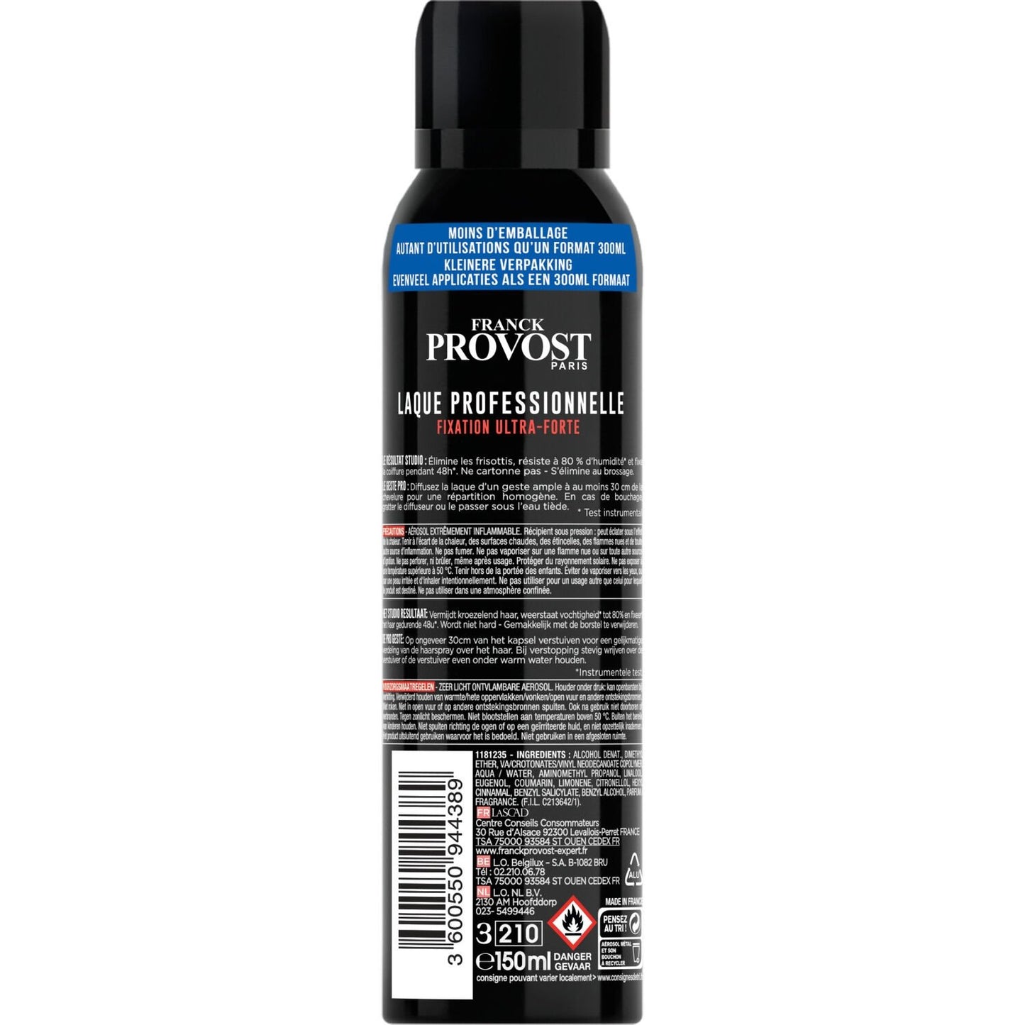 Laque Professionnelle Compressée Ultra Fixation Ultra-Forte FRANCK PROVOST