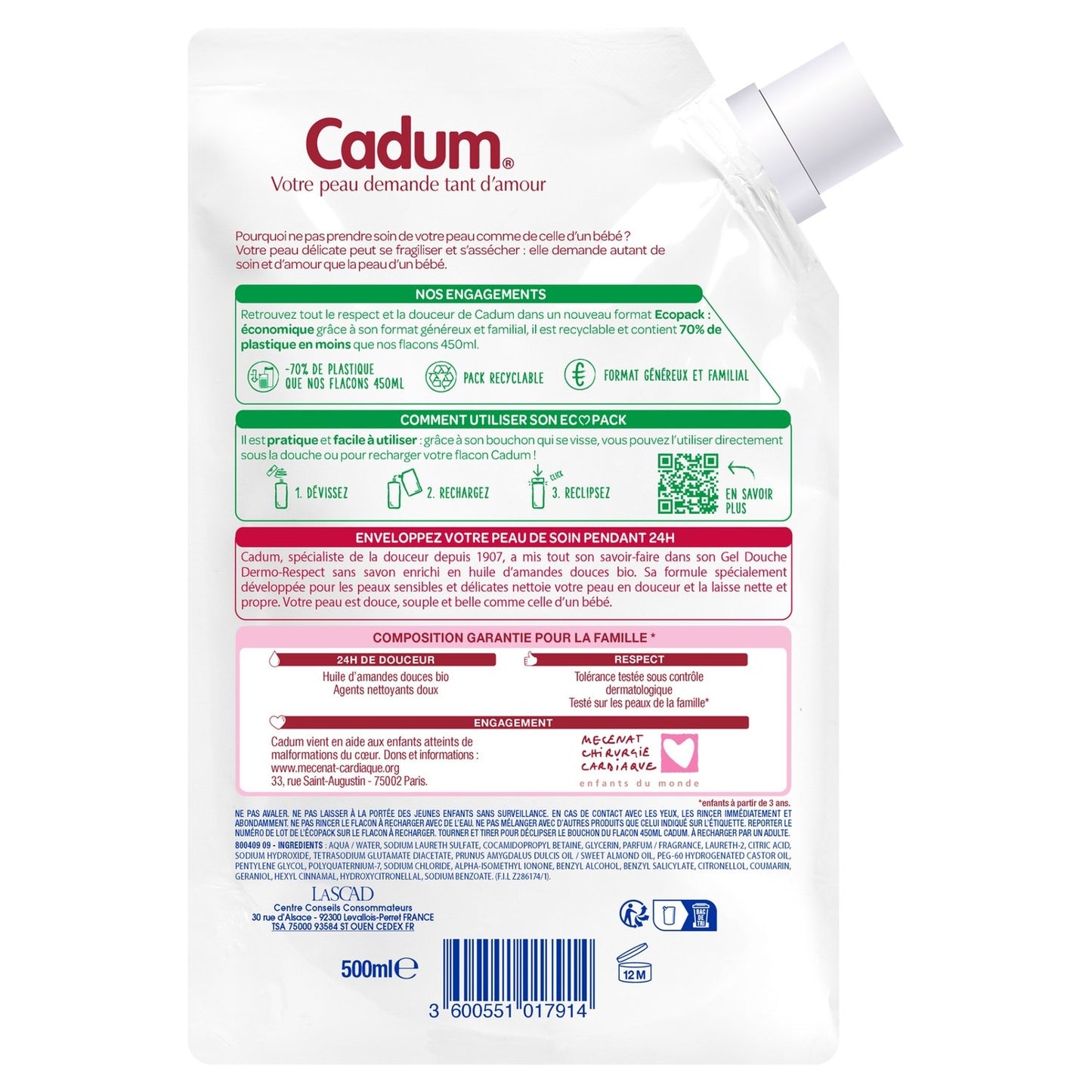 CADUM Organic Sweet Almond Oil Dermo-Respect Shower Gel