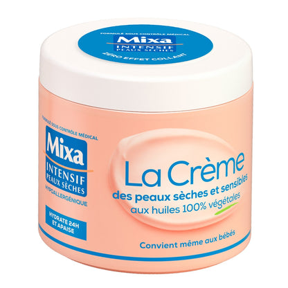 MIXA Multi-Purpose Cream for Body, Hands, and Face for Dry and Sensitive Skin, 100% Plant-Based Oils