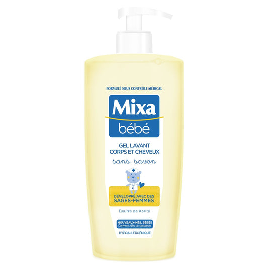 Gel Douche Bébé Corps et Cheveux Sans Savon Hypoallergénique MIXA BEBE la pompe de 750mL