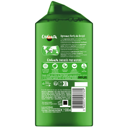 USHUAIA 3 in 1 Toning Shower Gel for Face, Body, Hair and Citrus