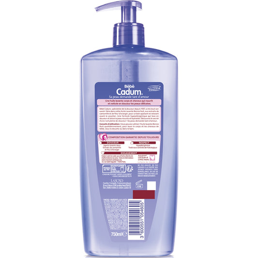 CADUM Hypoallergenic Baby Body and Hair Cleansing Oil with Chamomile and Orange Blossom Good Night
