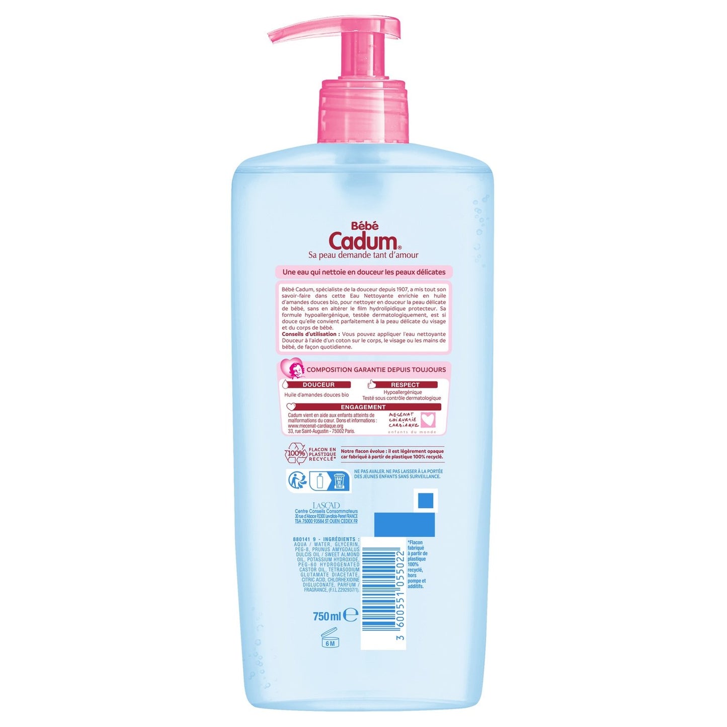 CADUM Hypoallergenes Bio-Süßmandelöl-Baby-Reinigungswasser