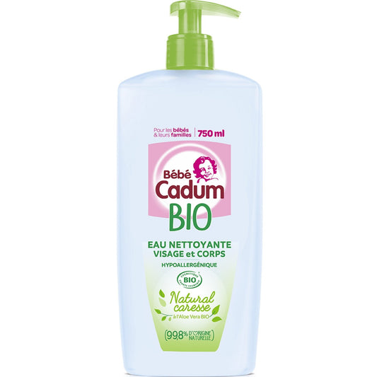 Eau Nettoyante Bébé Visage et Corps Hypoallergénique Bio CADUM la pompe de 750mL