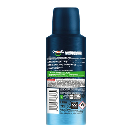 USHUAIA Men's Intense Freshness Deodorant Spray with Marine Minerals and 0% Alcohol