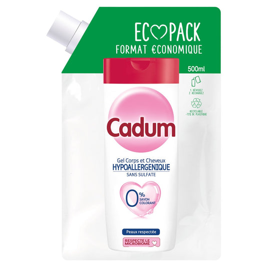Gel Douche Hypoallergénique Corps et Cheveux Sans Sulfate CADUM la recharge de 500mL