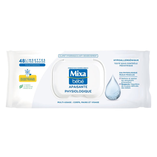 Lingettes Bébé Apaisantes Peaux Sensibles MIXA le sachet de 48 lingettes