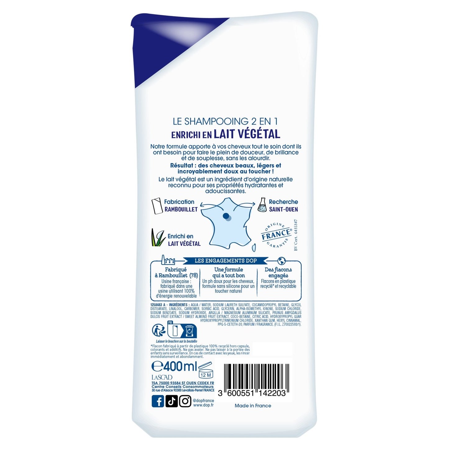 Shampoing Hydratant Cheveux Normaux Lait Végétal DOP